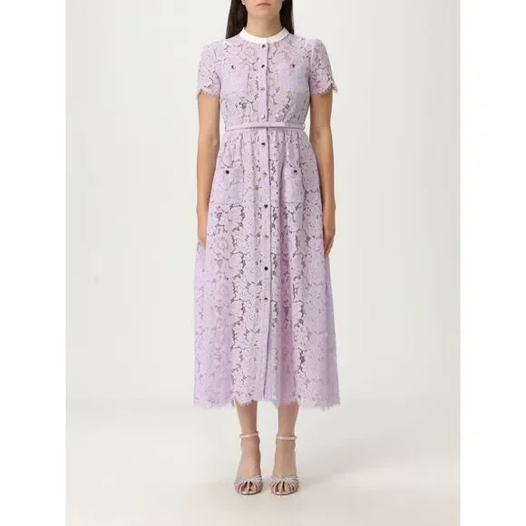 ワンピース SELF-PORTRAIT Woman Dress Violet SS25049SL L Purple Knit Zip Ruffle Maxi Dress – self-portrait